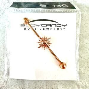 14 GAUGE ROSE GOLD TONE HAPPY SUN INDUSTRIAL BARBELL 38MM